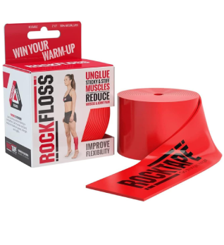 A package of rocky floss with a red ribbon and a box.