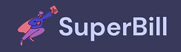 The logo for superbill on a blue background.