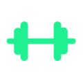 A green barbell icon on a white background.